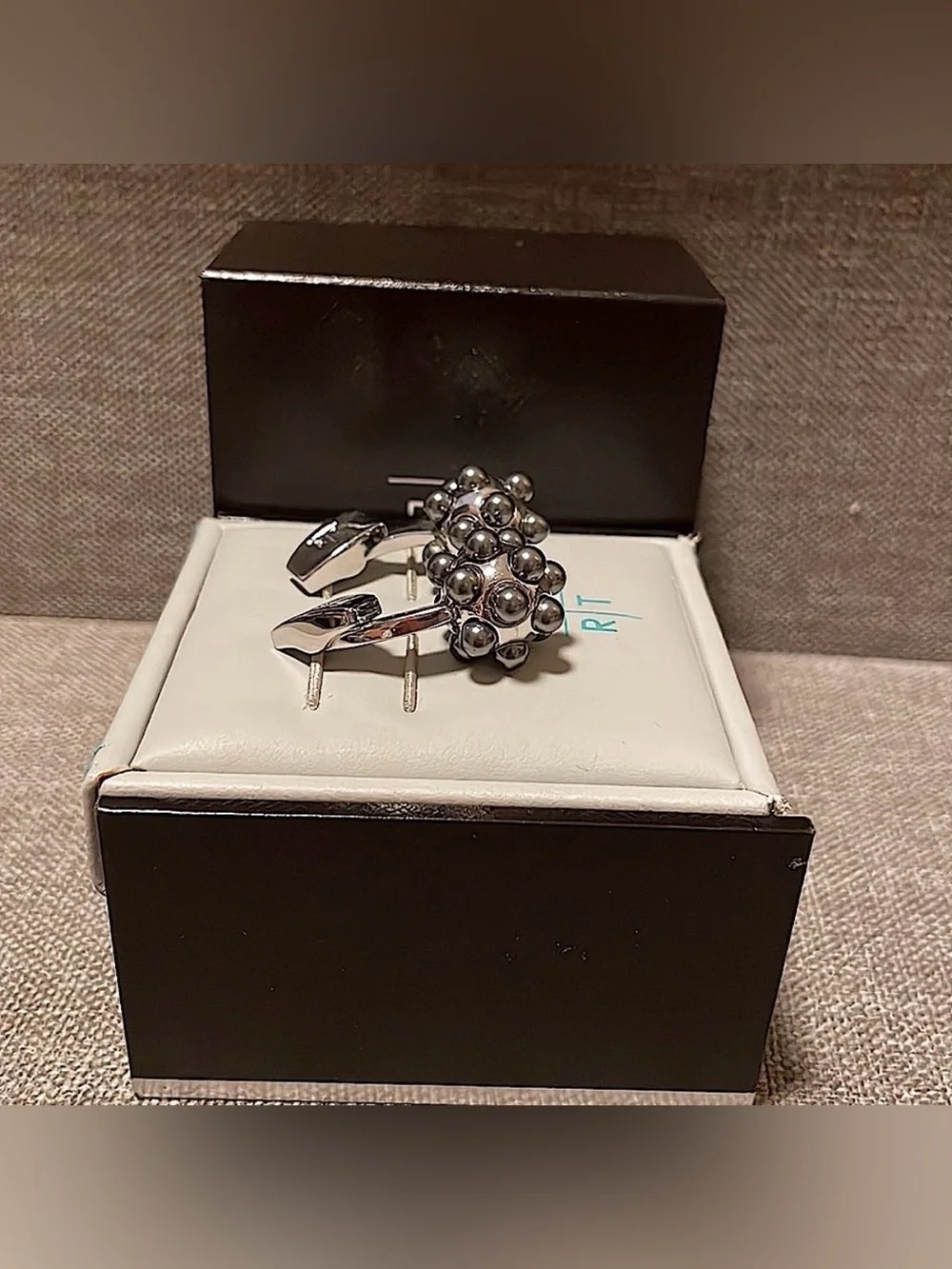 Tateossian Pearl Ball Cufflinks Silver Tone Gray Boxed Designer Luxury Modern